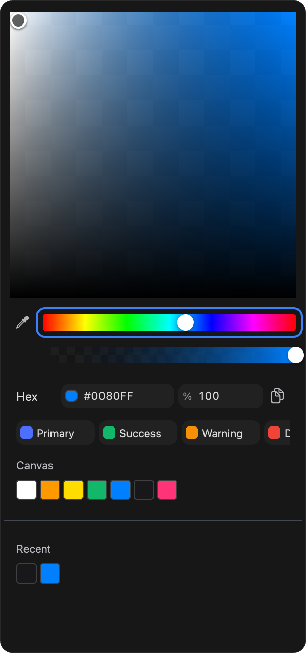 The color picker with the hue slider highlighted