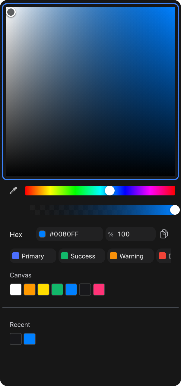 The color picker with the saturation and brightness square highlighted