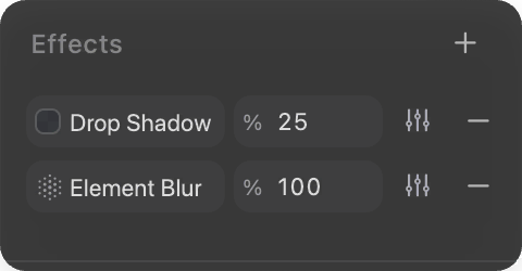 The effects section of the right toolbar