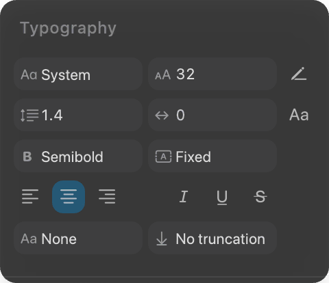 The typography section of the right toolbar