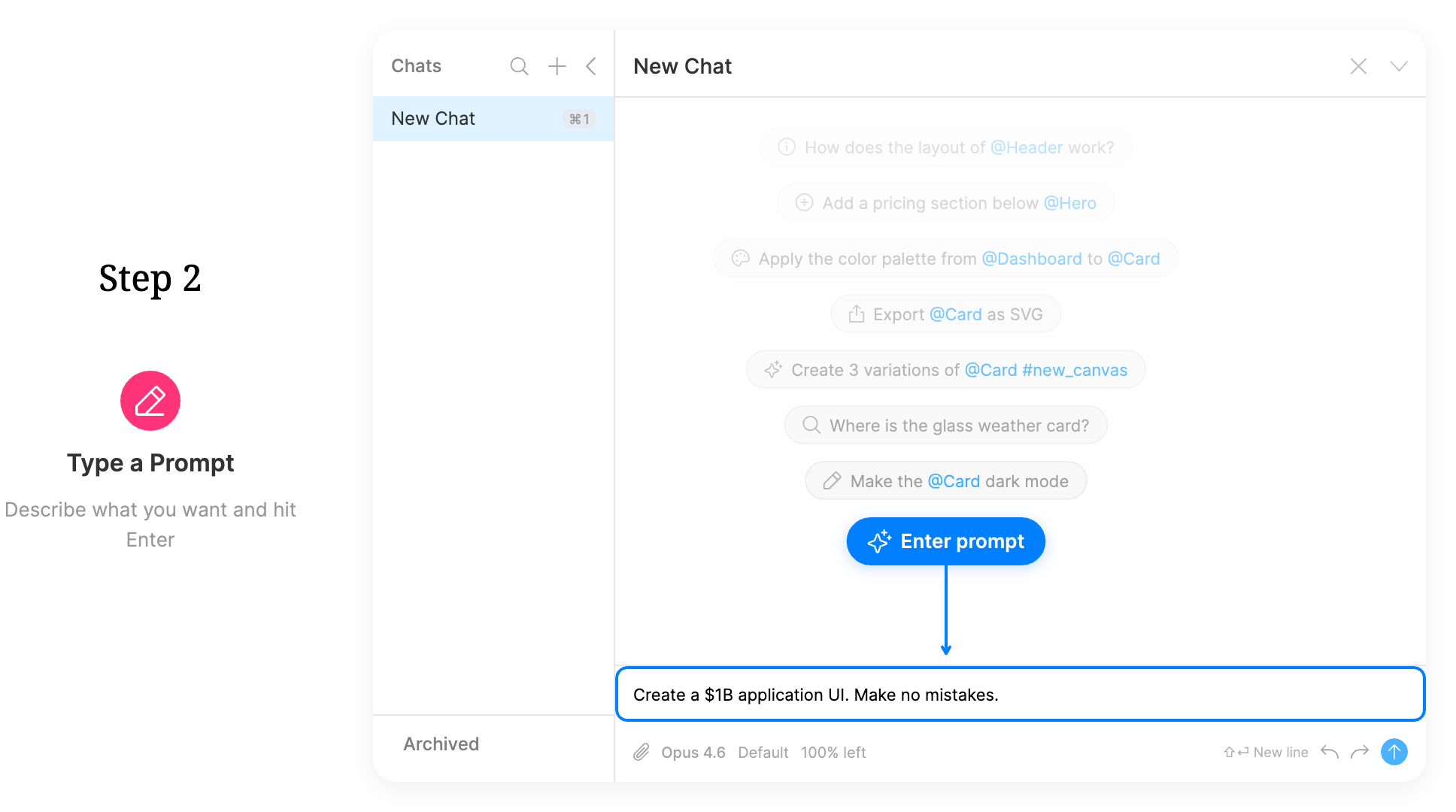 Click to zoom The prompt input with example prompts and the model selector