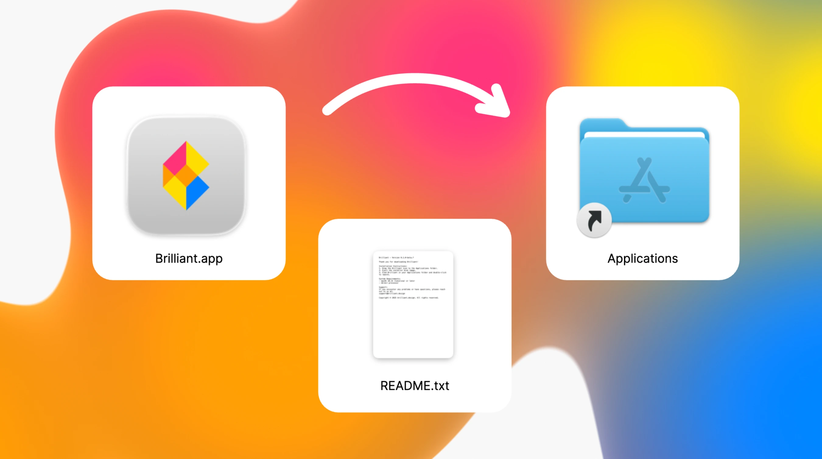 The Brilliant .dmg installer window with an arrow pointing to the Applications folder