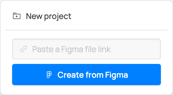 The web New menu open, showing New project, a "Paste a Figma file link" field, and the Create from Figma button